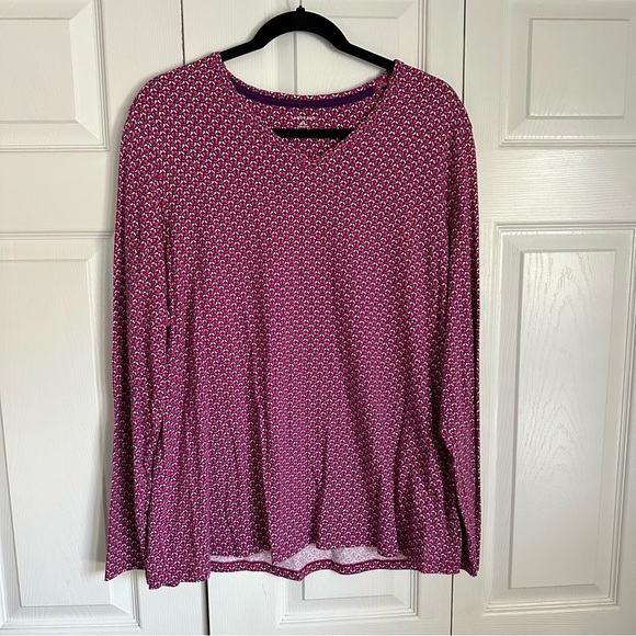 Lands' End Shirt Womens 1X Purple Pink Geometric Print Long Sleeve Cotton Plus - Picture 1 of 11